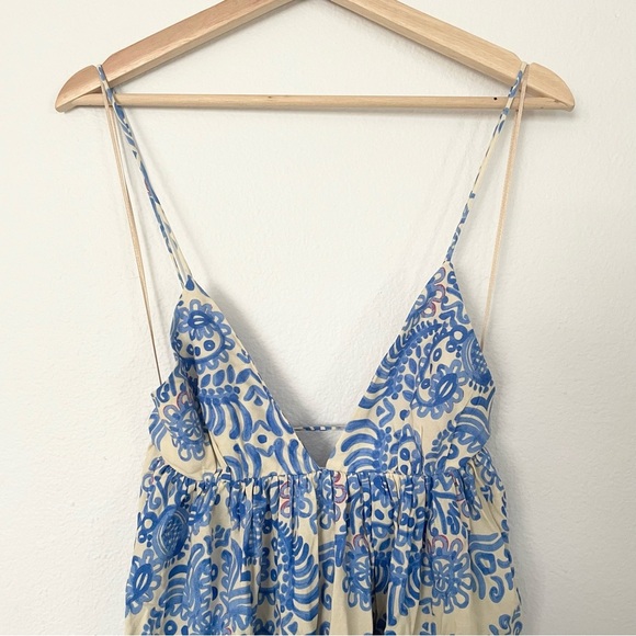 Zara * Linen Blend Printed Maxi Midi Dress Blue Boho Flowy - Picture 12 of 13